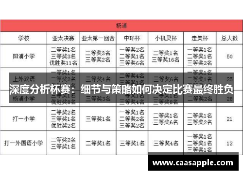 深度分析杯赛：细节与策略如何决定比赛最终胜负